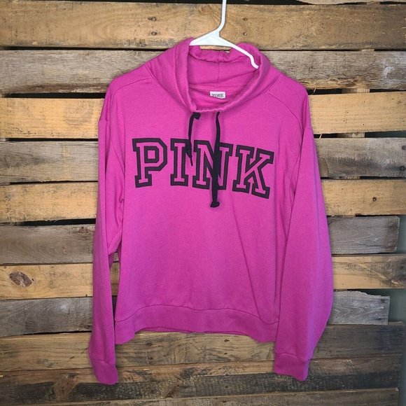 PINK Victoria's Secret Tops - Victoria Secret Pink Mock Hoodie Sweatshirt Womens Size M Cotton Logo